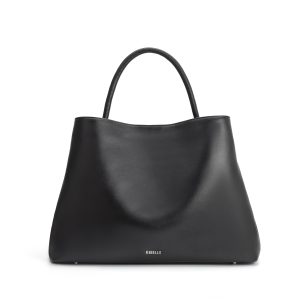 Top Quality Women's Black Leather Bucket Tote Handbag with Custom Logo