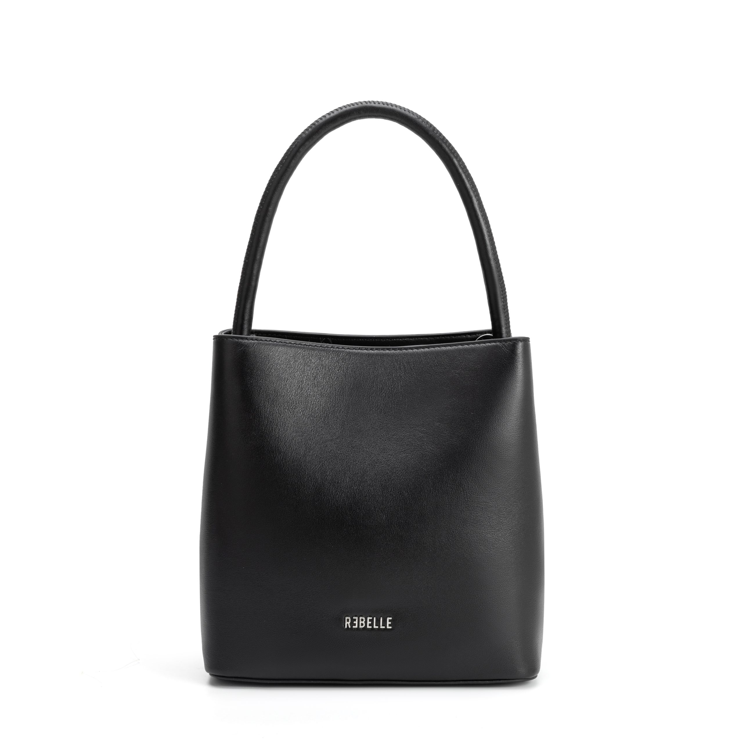 Women's Genuine Leather Bucket Handbag, Black Convertible Top Handle Crossbody Bag with Detachable Chain Strap
