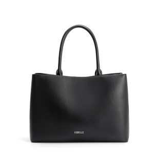 Fashion Black Genuine Leather Top Handle Tote Bag, Large Capacity Daily & Work Shoulder Purse