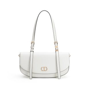 White Leather Hobo Shoulder Bag, Women's Convertible Crossbody Purse