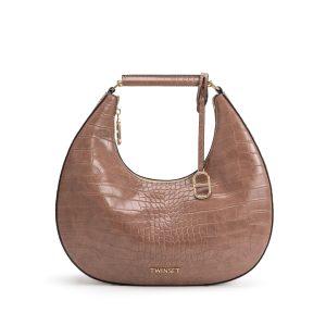Brown Crocodile Embossed Hobo Bag, Women's Convertible Crossbody Purse