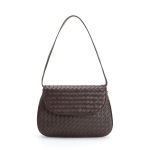 Dark Brown Woven Leather Hobo Shoulder Bag, Women's Convertible Crossbody Purse