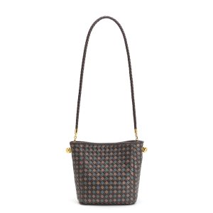 Top Quality Women's Multicolor Intrecciato Woven Leather Bucket Handbag with Custom Logo & Gold Hardware