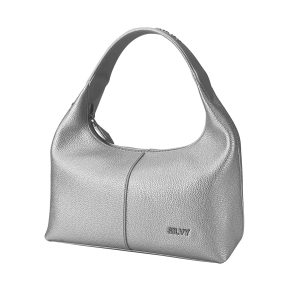 Elegant Metallic Silver Cowhide Hobo Purse, Versatile Top Handle Casual Crossbody & Shoulder Handbag For Daily Use