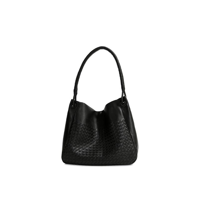 Vintage Hand Woven Genuine Leather Tote Bag, Braided Handle Large Capacity Daily Underarm Shoulder Bag